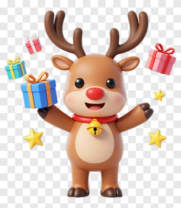 Cartoon Reindeer Holding A Gift Box PNG