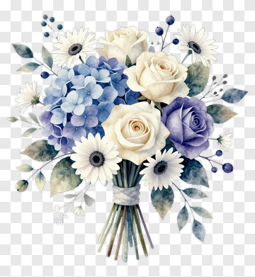 Floral Bouquet With Blue And White Flowers PNG