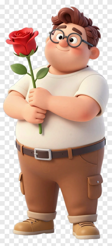 Cartoon Boy Holding A Rose PNG