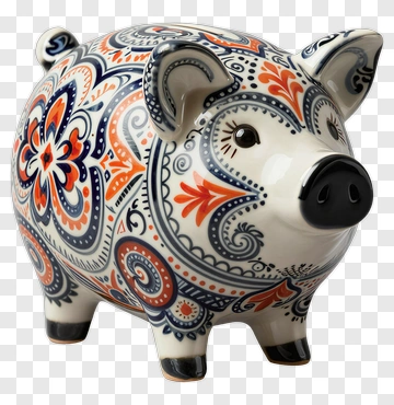 Decorative Piggy Bank With Colorful Patterns PNG