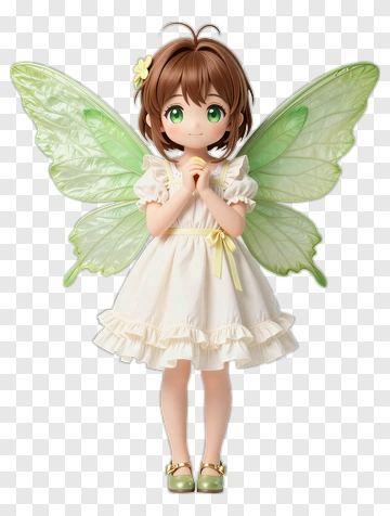 3D Fairy Girl With Green Wings PNG