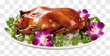 Roast Duck On A Plate With Flowers PNG