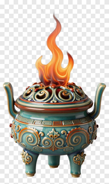 Decorative Incense Burner With Flames PNG