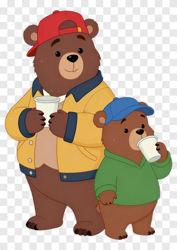 Cartoon Bears Holding Cups PNG