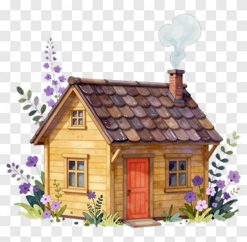 Wooden House With Flowers And Smoke PNG
