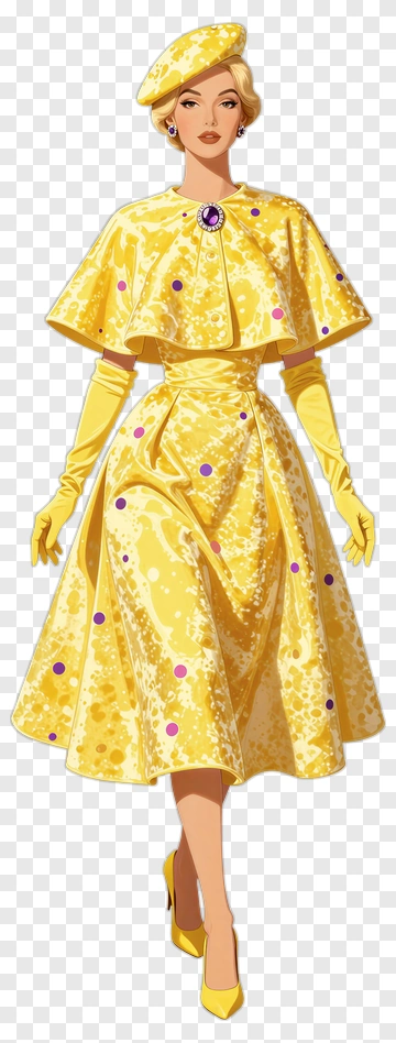 Stylish Woman In A Yellow Dress PNG