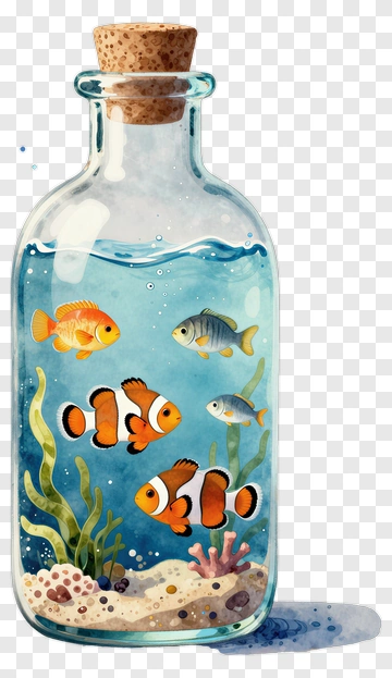 Colorful Fish In A Glass Bottle PNG