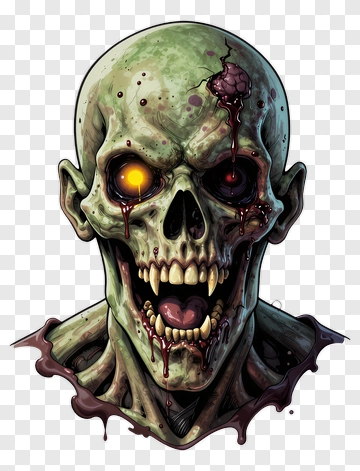 Cartoon Zombie Head With Blood And Glowing Eye PNG