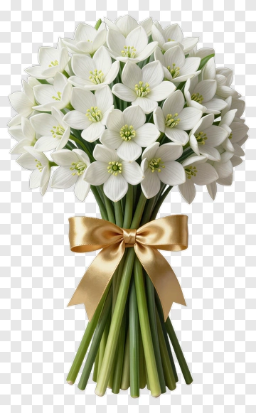 Flower Bouquet With Golden Ribbon PNG