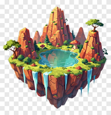 Fantasy Island With Mountains And Waterfall PNG