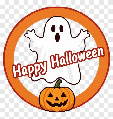 Halloween Ghost With Happy Halloween Text PNG