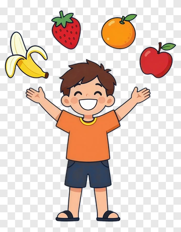 Happy Boy Juggling Fruits PNG