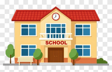 School Building With Clock And Trees PNG