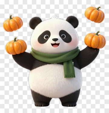 Cartoon Panda Holding Pumpkins PNG