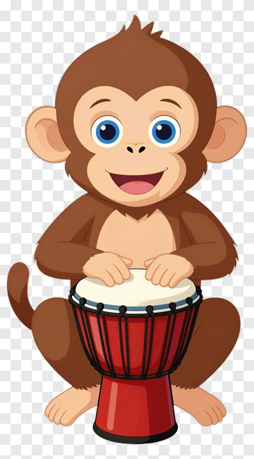 Cartoon Monkey Playing A Drum PNG