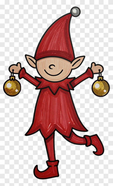Cartoon Elf Holding Christmas Ornaments PNG