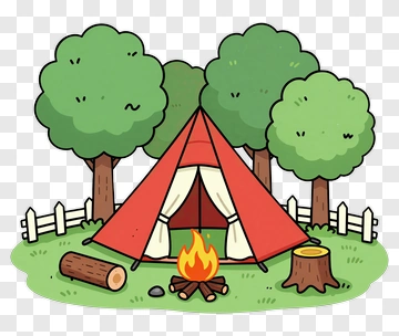 Camping Tent With Fire And Trees PNG