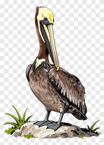 Cartoon Pelican Standing On A Rock PNG