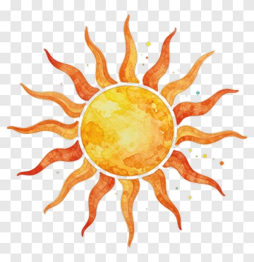 Watercolor Sun With Radiant Rays PNG