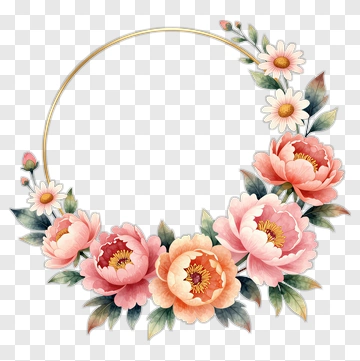 Floral Wreath With Pink Peonies And Daisies PNG