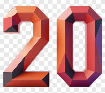 3D Number 20 In Gradient Colors PNG