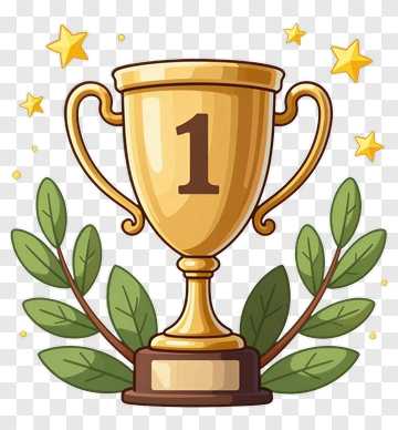 Gold Trophy With Number One And Leaves PNG