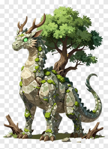 Stone Dragon With Tree PNG