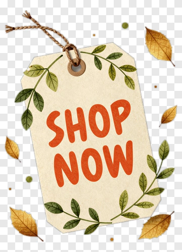Shop Now Tag With Leaves PNG
