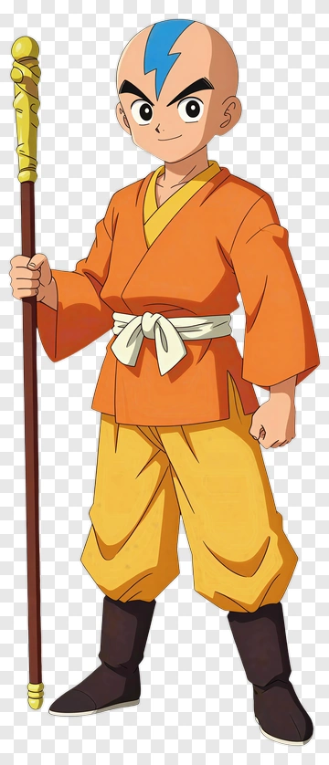 Cartoon Airbender Holding A Staff PNG