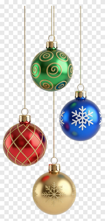 Colorful Christmas Ornaments Hanging Together PNG