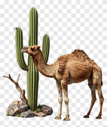 Camel Beside A Saguaro Cactus PNG