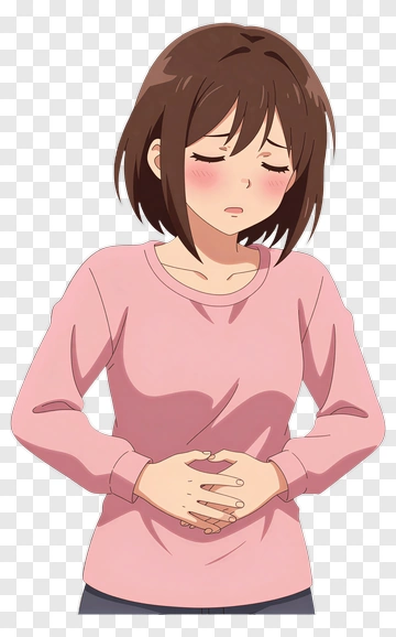 Concerned Girl Holding Her Stomach PNG