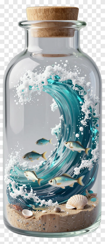 Aquarium Wave With Fish In A Bottle PNG