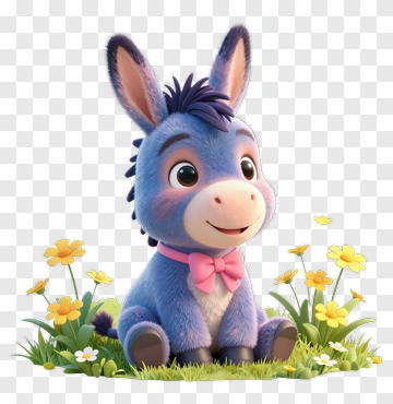 Cartoon Donkey Sitting Among Flowers PNG