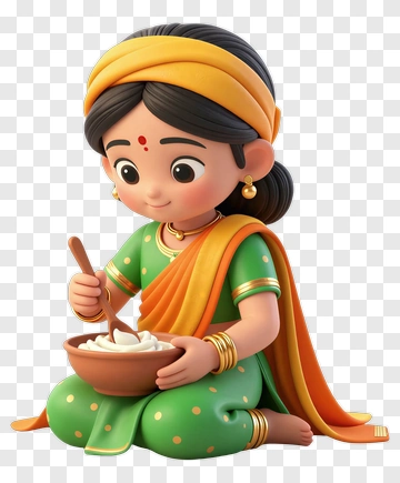 Cartoon Girl Mixing Ingredients In A Bowl PNG