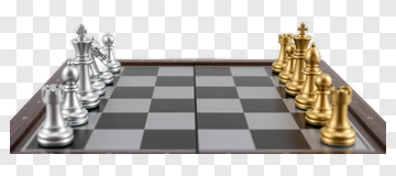 Chess Board With Silver And Gold Pieces PNG