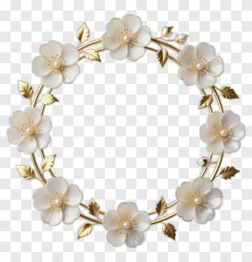 Floral Wreath With White Flowers And Gold Leaves PNG