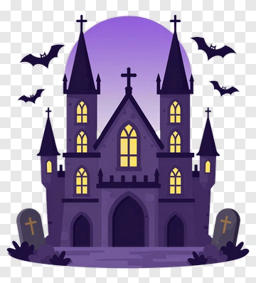Haunted Castle With Bats And Gravestones PNG