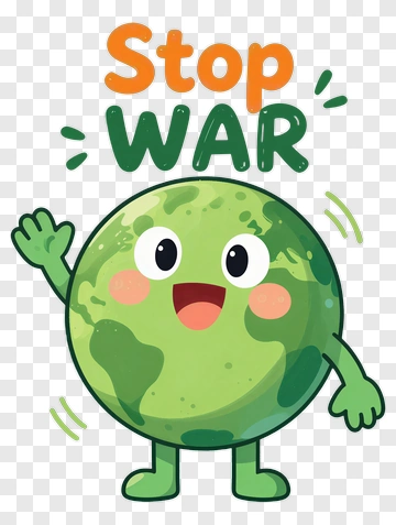 Cartoon Earth With Stop War Message PNG