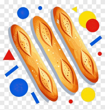 Three Baguettes With Colorful Geometric Shapes PNG