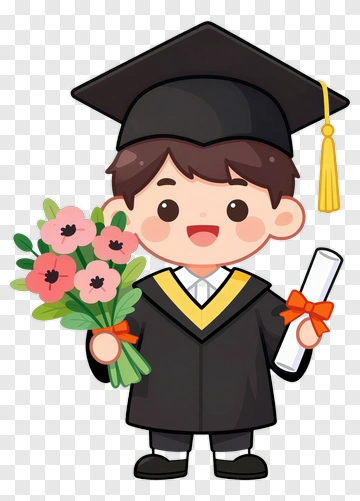 Cartoon Graduate Holding A Diploma And Flowers PNG