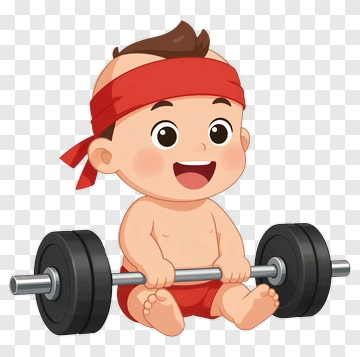Cartoon Baby Lifting Weights PNG
