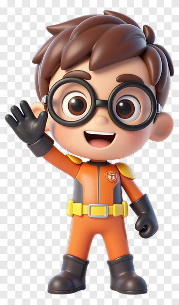 Cartoon Boy Waving In An Orange Outfit PNG