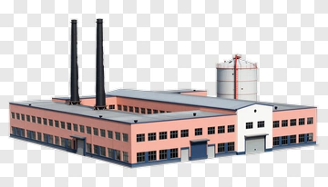 Industrial Factory Building With Smoke Stacks PNG