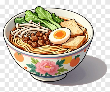 Cartoon Ramen Bowl With Vegetables And Egg PNG