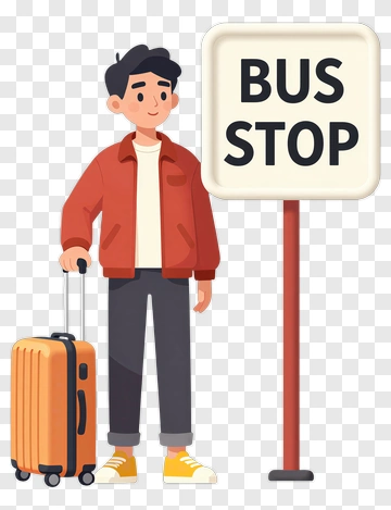 Young Man At A Bus Stop With Luggage PNG
