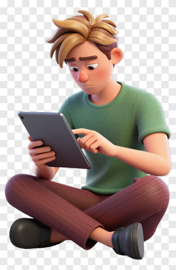 3D Boy Using A Tablet PNG