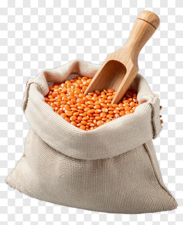 Sack Of Orange Beans With Wooden Scoop PNG