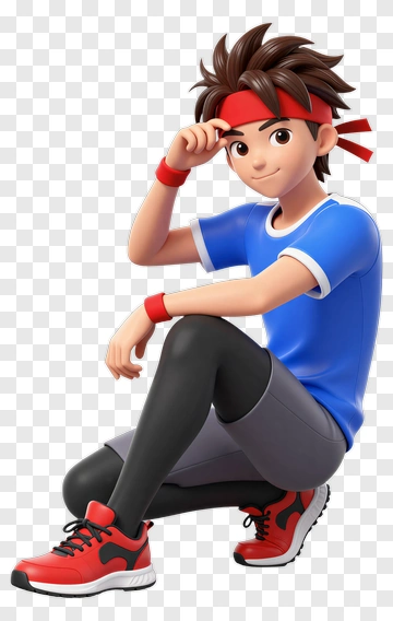 Cartoon Boy Sitting In Sports Attire PNG