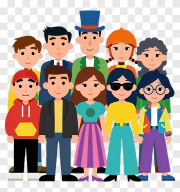 Cartoon Group Of Friends Standing Together PNG